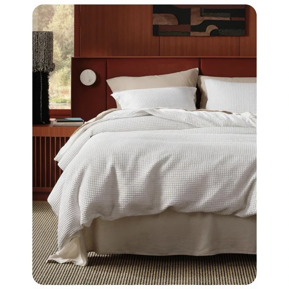 King Size Duvet Cover 100% Cotton Waffle Weave, Coconut White